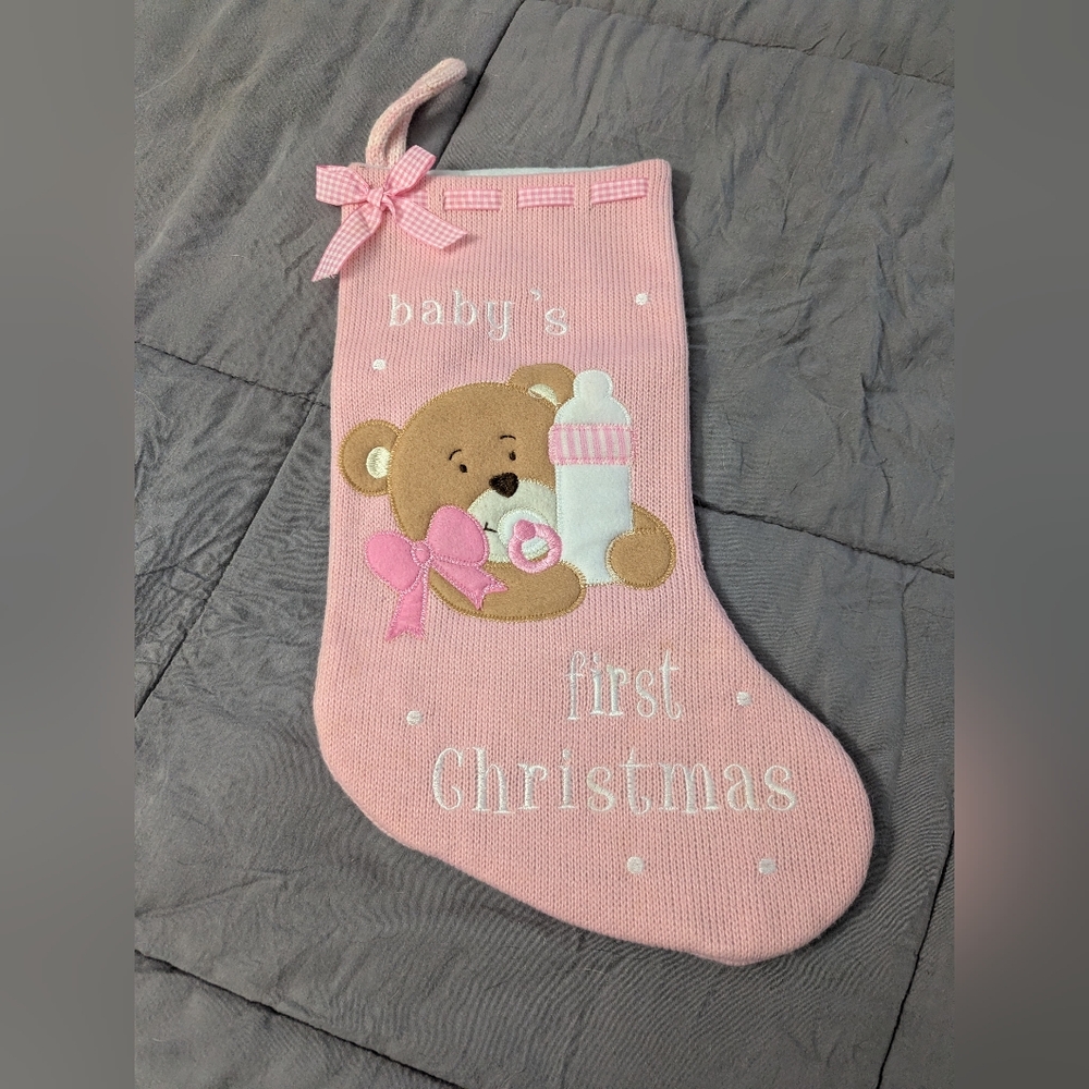 Baby's First Christmas Pink Stocking Used Once EUC Little Girls Infant Holiday